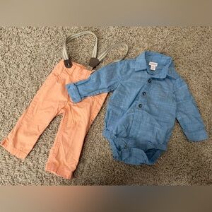 Cat & Jack Baby boys Blue Button-Up Onesie and Orange Pants Set 6-9 months